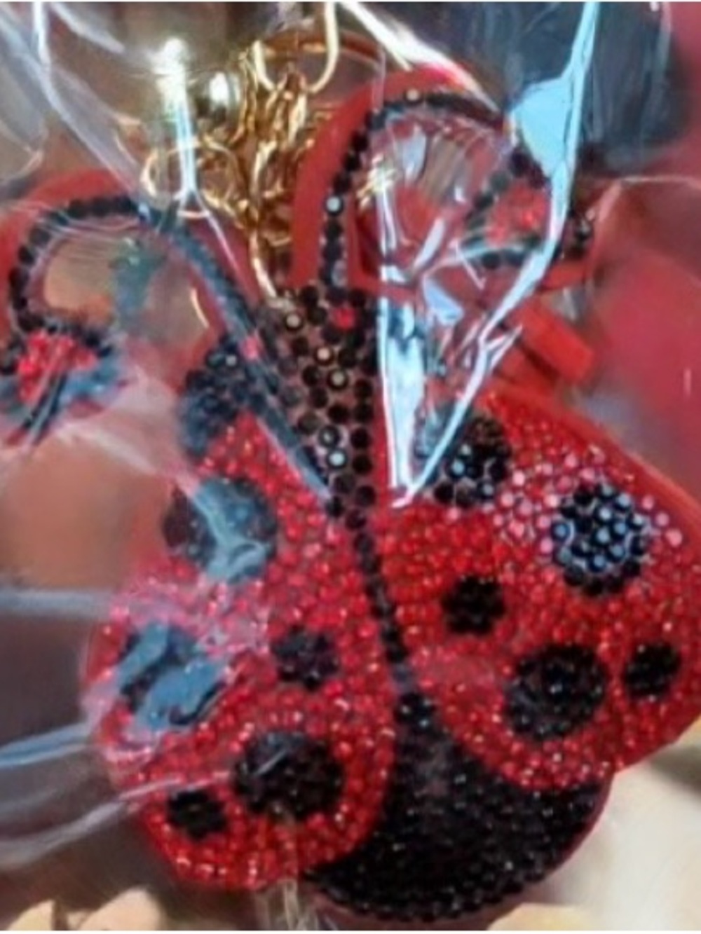 Red and Black Ladybug Crystal Keychain - Women Accessories